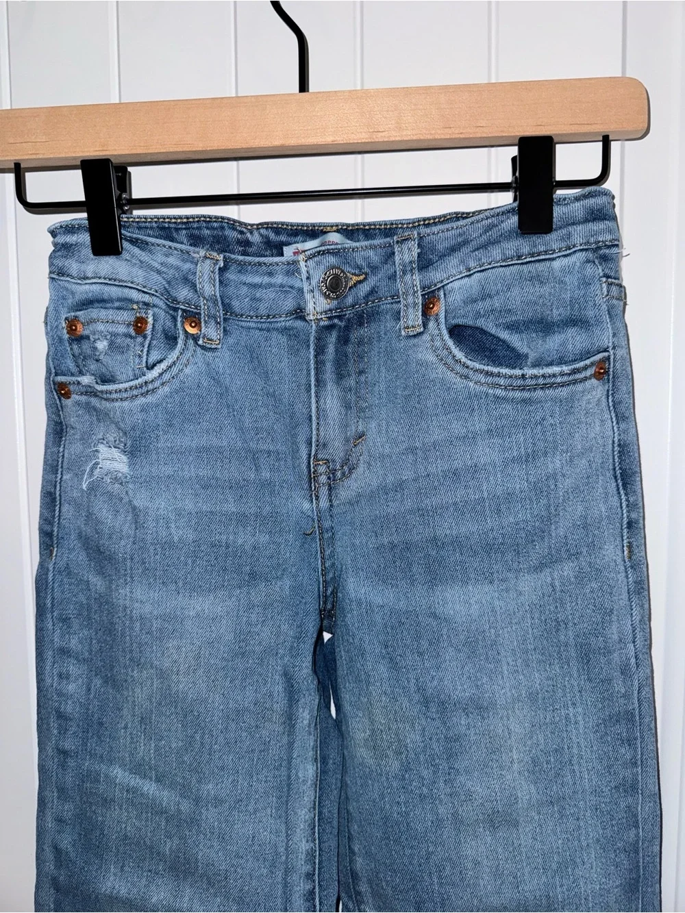 Levi's Girls Light Blue Wide-Leg Distressed Cropped Jeans